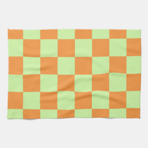 Orange Green Citrus Checkered Gingham Pattern Geschirrtuch