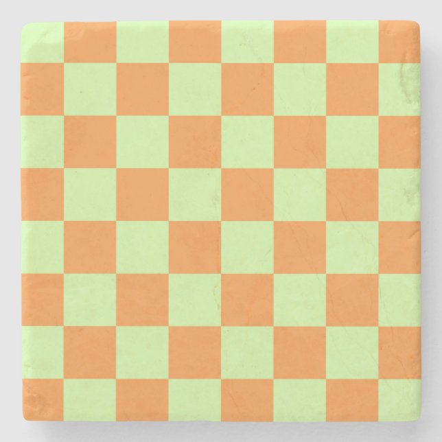 Orange Green Citrus Checkered Gingham Pattern Steinuntersetzer (Vorderseite)