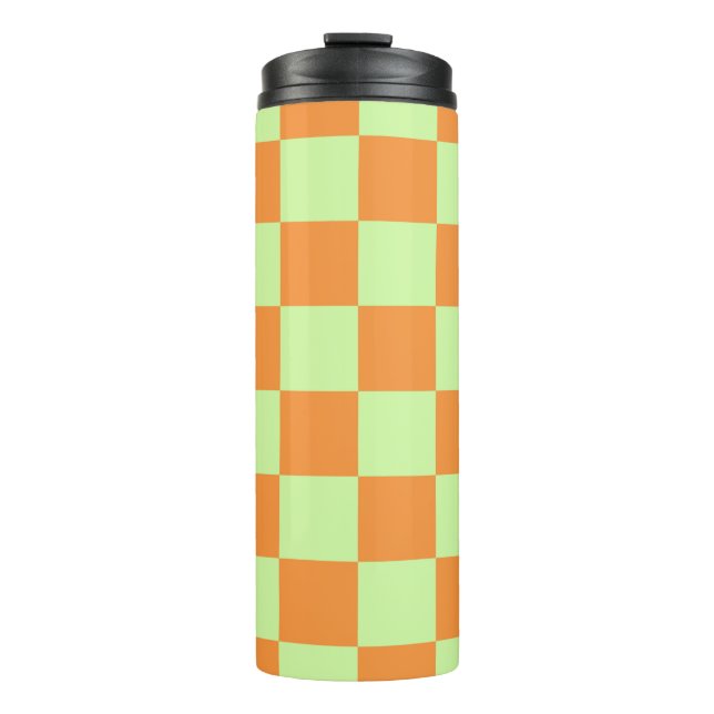Orange Green Citrus Checkered Gingham Pattern Thermosbecher (Vorderseite)