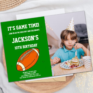 Orange Green Football Birthday Invitations Foto Einladung