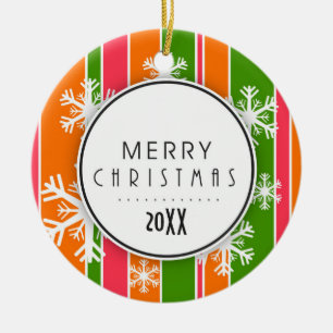 Orange & Green Frohe Weihnachtsgeschenk Datiertes  Keramikornament