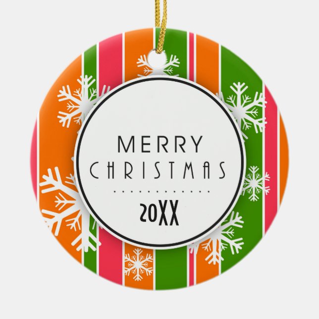 Orange & Green Frohe Weihnachtsgeschenk Datiertes  Keramikornament (Vorne)