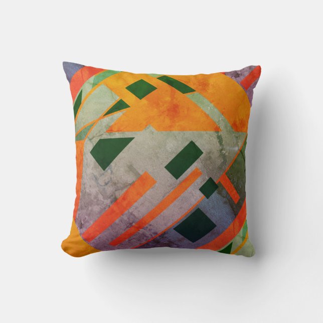 Orange Green Gemustert Slanted Southwest Art Look Kissen (Vorderseite)