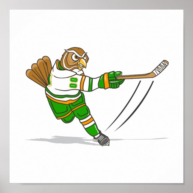 Orange Green Hockey Owl Poster (Vorne)