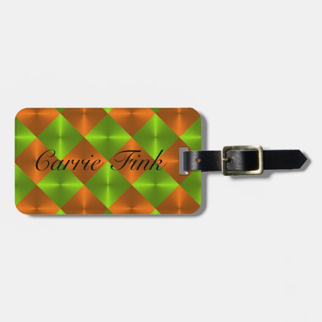 Orange Green Metallic Looking Squares Gepäckanhänger (Vorderseite horizontal)