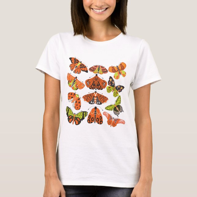Orange Green Moth and Butterfly T - Shirt (Vorderseite)