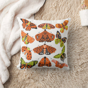 Orange Green Moth und Butterfly Kissen