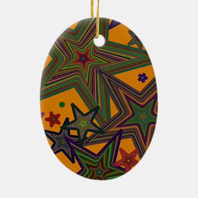 Orange Green Party Stars Keramikornament (Hinten)