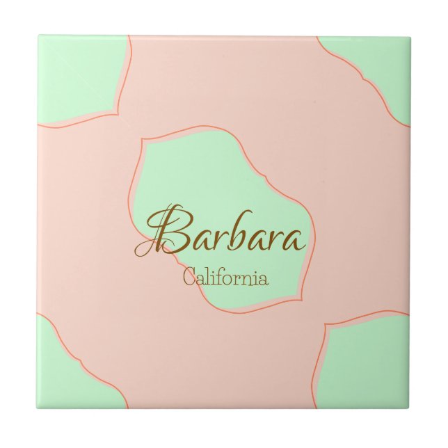 Orange green pastel boho add name place rustic ele fliese (Vorderseite)