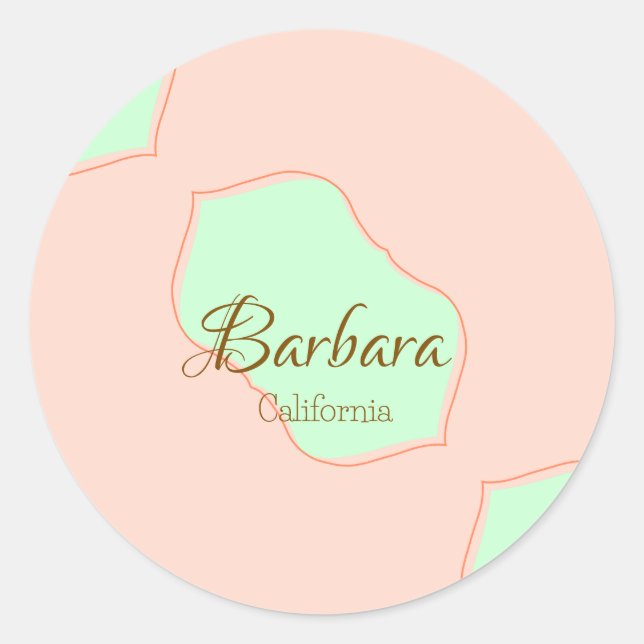 Orange green pastel boho add name place rustic ele runder aufkleber (Vorderseite)