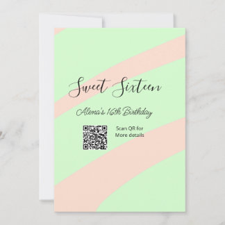 Orange green pastel  QR  Sweet sixteen birthday  Einladung