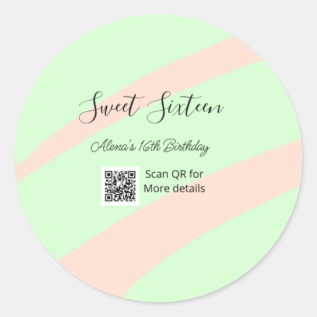 Orange green pastel  QR  Sweet sixteen birthday  Runder Aufkleber (Vorderseite)