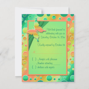 Orange Green Polka Dot RSVP Card Einladung