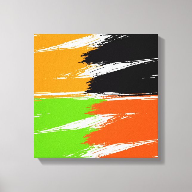 Orange Green Schwarz-weiß Brush Stroke Paint Leinwanddruck (Vorderseite)