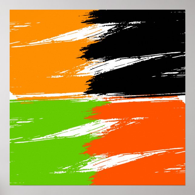 Orange Green Schwarz-weiß Brush Stroke Paint Poster (Vorne)