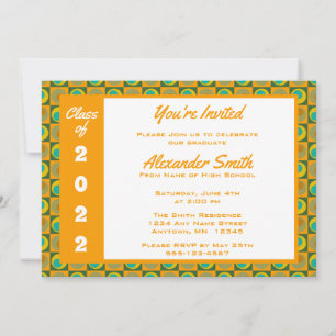 Orange Green Square Dots Border Graduation Party Einladung