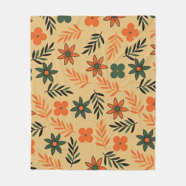 Orange Green Tropical Floral Botanical Summer Fleecedecke (Vorderseite)