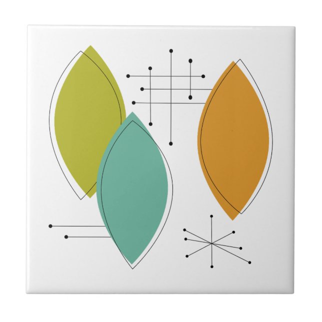 Orange Green Tuquoise Surfboard Formen Mitte Jahrh Fliese (Vorderseite)