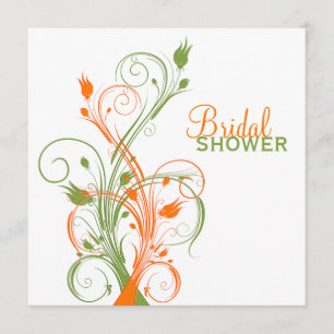 Orange Green White Floral Bridal Dusche Einladung