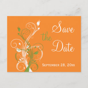 Orange Green White Floral Save the Date Post Card Ankündigungspostkarte
