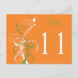 Orange Green White Floral Tischnummer Postcard