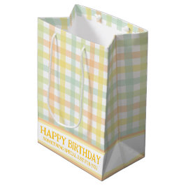 Orange Green Yellow Blue Pastel Modern Gingham Mittlere Geschenktüte