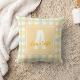 Orange Green Yellow Blue Pastell Gingham Monogram Kissen