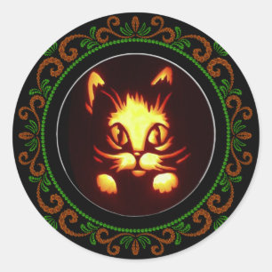 Orange Green Yellow Glows Halloween Cat Runder Aufkleber