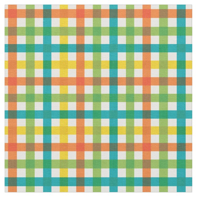 Orange Green & Yellow Summer Rainbow Kariert / Tar Stoff (Nahaufnahme)