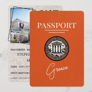 Orange Griechenland Reisepass Save the Date Karte