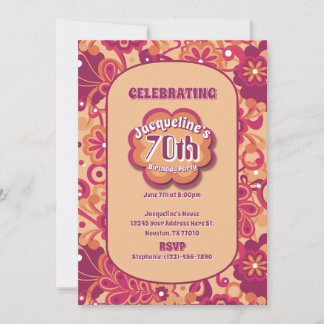 Orange Groovy Psychedelic 60er 70er Floral Birthda Einladung