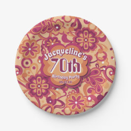 Orange Groovy Psychedelic 60er 70er Floral Birthda Pappteller