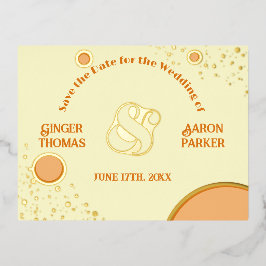 Orange Groovy Retro Wedding Save the Date Folie Einladungspostkarte