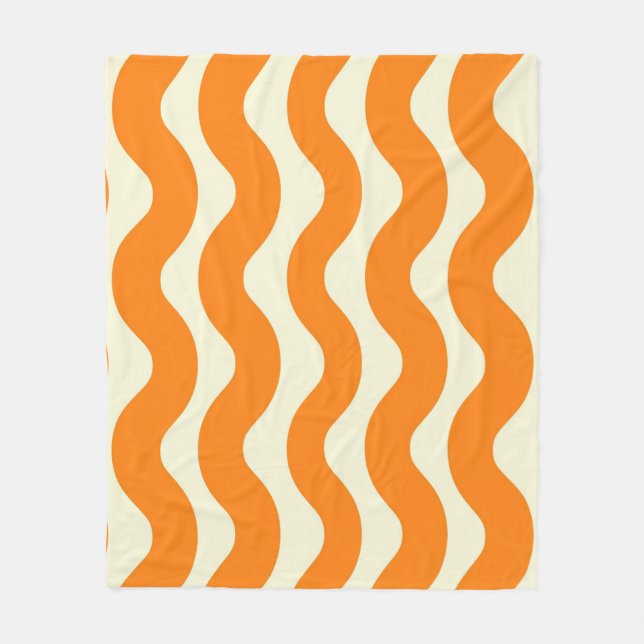 Orange Groovy Wavy Stripe Abstrakt Moderner Frühli Fleecedecke (Vorderseite)