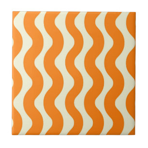 Orange Groovy Wavy Stripe Abstrakt Moderner Frühli Fliese