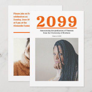 Orange Große Zahlen Zwei-Foto-Abschlussfeier