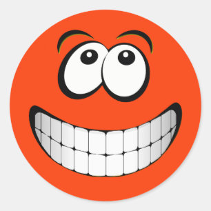 Orange großes Grinsen-Gesicht Runder Aufkleber