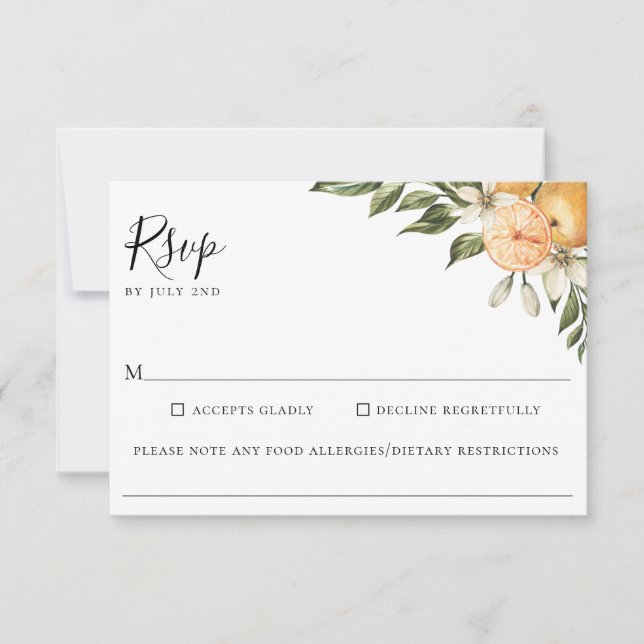 Orange Grove Citrus Wedding Food Allergie UAWG RSVP Karte (Vorderseite)