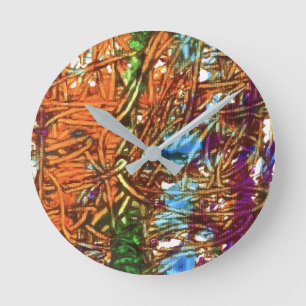 Orange, Grüne, Blaue, Lila Marmor-Kunstwerke Runde Wanduhr