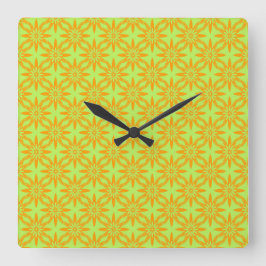 Orange Grüne Blumen Nahtloses Muster Quadratische Wanduhr