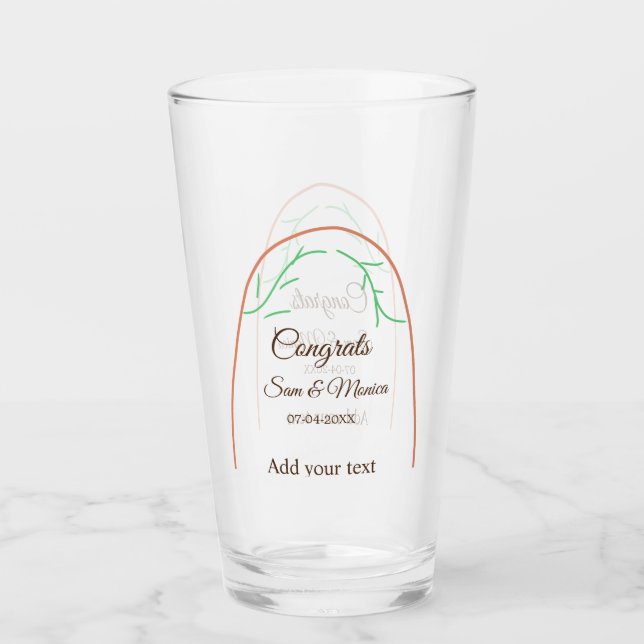 Orange grüne boho Glückwunsch fügen Datums-Namensa Glas (Vorderseite)