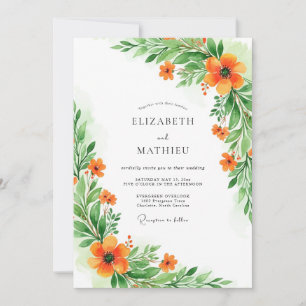 Orange grüne botanische Hochzeit Einladung