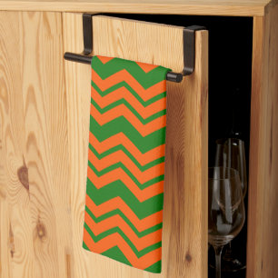 Orange Grüne Chevron-Zickzack-Design Geschirrtuch