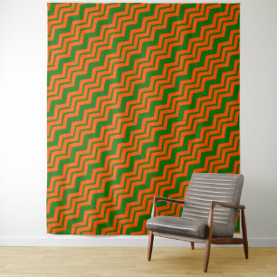 Orange Grüne Chevron-Zickzack-Design  Wandteppich