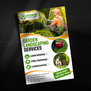 Orange & grüne Gartenlandschaftsbau Rasenpflege Mä Flyer