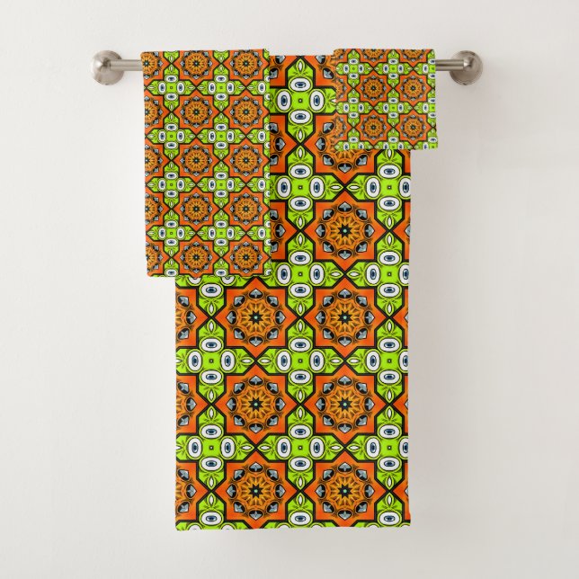 Orange, grüne und blaue Muster  Badhandtuch Set (Insitu)
