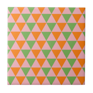 Orange Grünes geometrisches Dreieck Muster Fliese