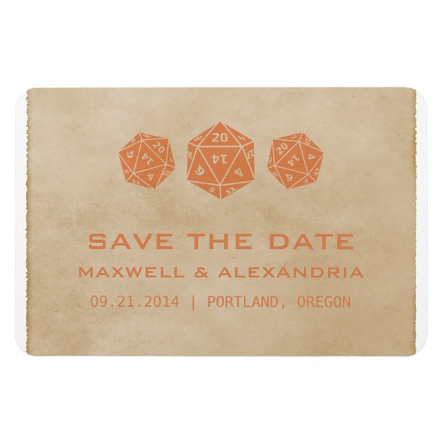 Orange Grunge D20 Dice Gamer Save the Date Magnet (Horizontal)