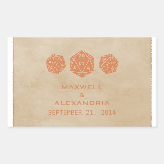 Orange Grunge D20 Dice Gamer Wedding Stickers (Vorderseite)