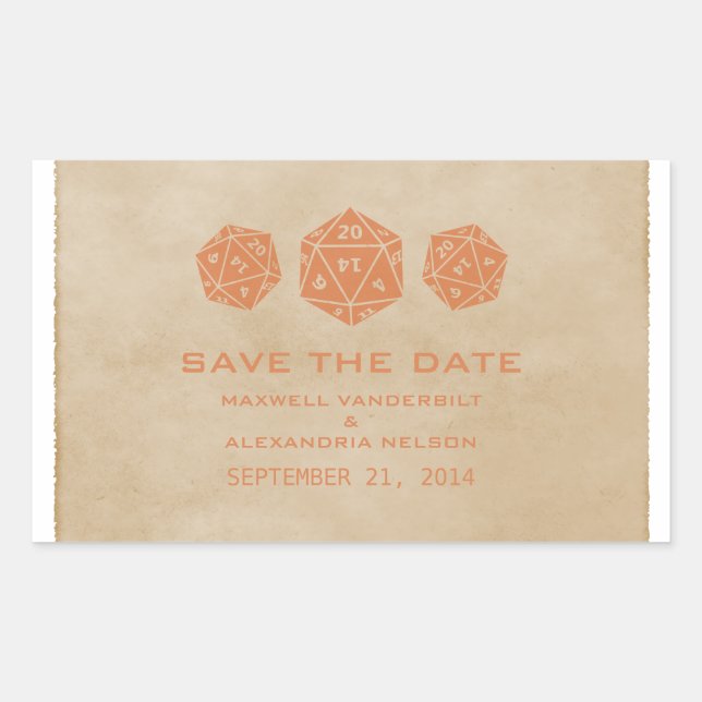 Orange Grunge D20 Dice Save the Date Stickers (Vorderseite)